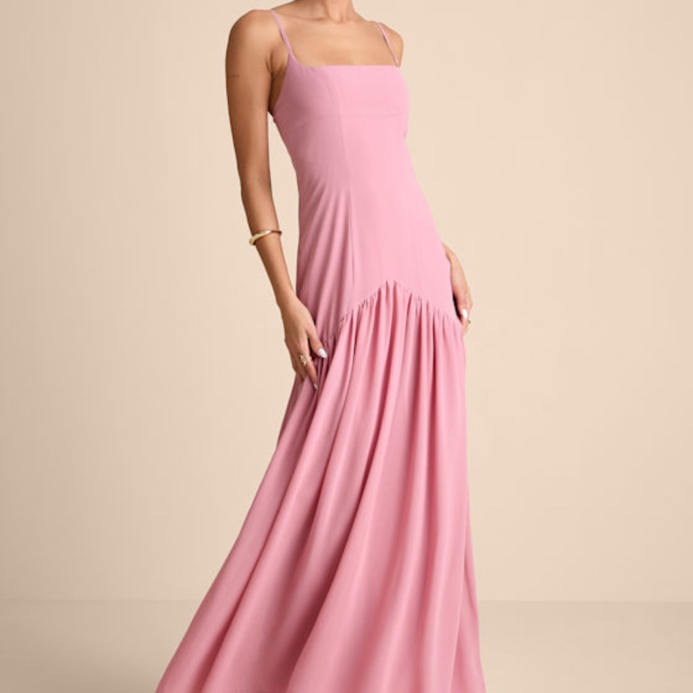 Lulus Auria Light Pink Chiffon Drop Waist Maxi Dress - Size M
